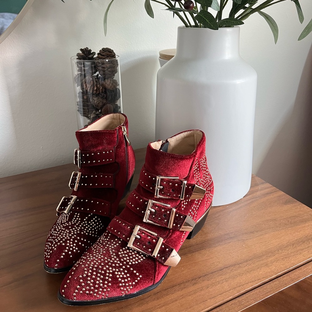 Red Studded Ankle Boots
